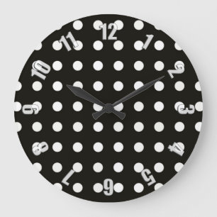Schwarz-Weiß-Polka-Punktmuster Große Wanduhr