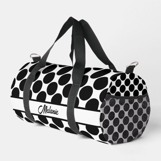 Schwarz-Weiß-Polka-Punktmuster Großpunkte Duffle Bag (Rechte Ecke)
