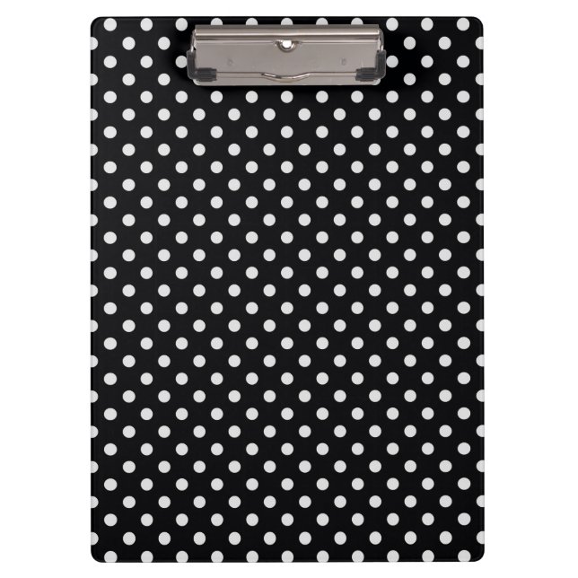 Schwarz-Weiß-Polka-Punktmuster Klemmbrett (Vorderseite)
