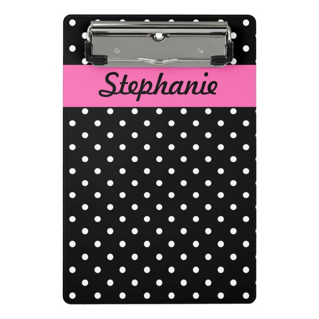 Schwarz-Weiß-Polka-Punktmuster Mini Klemmbrett (Vorderseite)