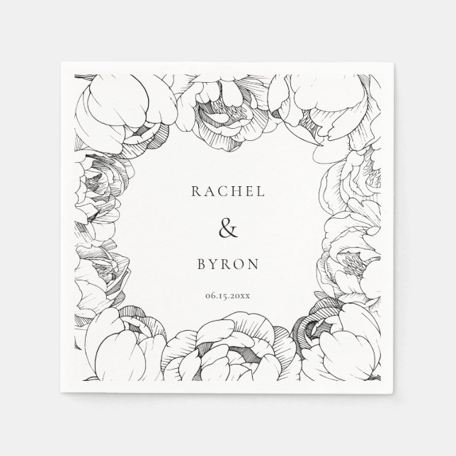 Schwarz-Weiß-Ponys Hochzeitspapiere Serviette (Vorderseite)