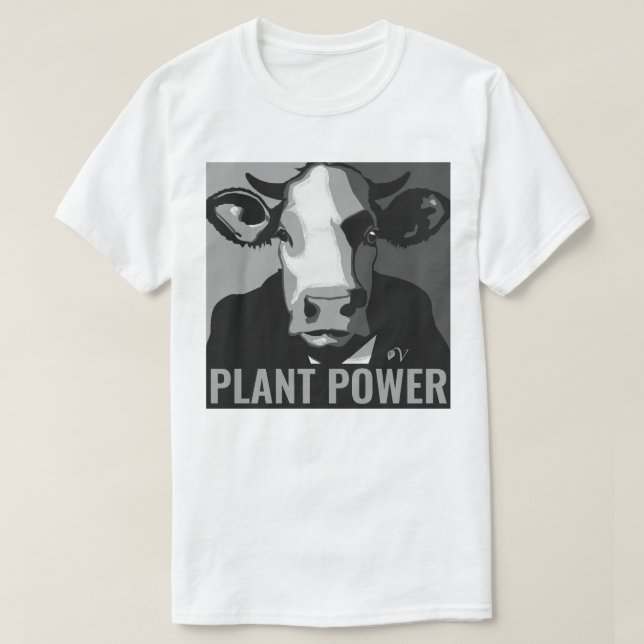 Schwarz-Weiß-Pop Art Cow T-Shirt Pflanze Power (Design vorne)