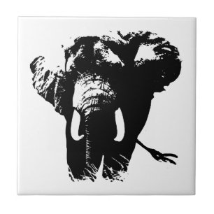 Schwarz-Weiß-Pop Art Elephant Fliese