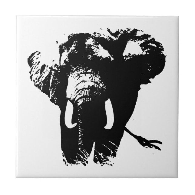 Schwarz-Weiß-Pop Art Elephant Fliese (Vorderseite)
