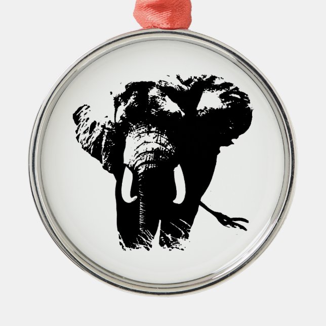 Schwarz-Weiß-Pop Art Elephant Ornament Aus Metall (Vorne)