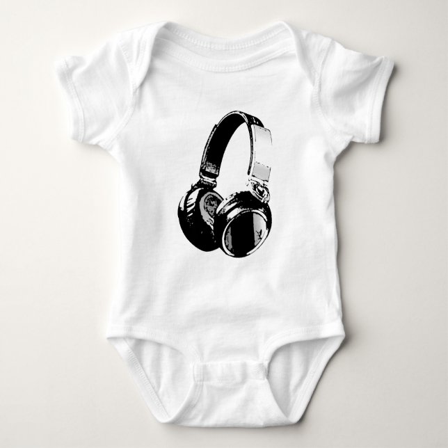 Schwarz-Weiß-Pop Art Headphone Baby Strampler (Vorderseite)
