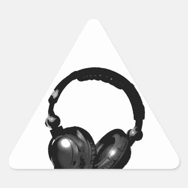 Schwarz-Weiß-Pop Art Headphone Dreieckiger Aufkleber (Vorderseite)