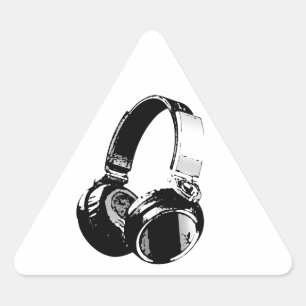 Schwarz-Weiß-Pop Art Headphone Dreieckiger Aufkleber