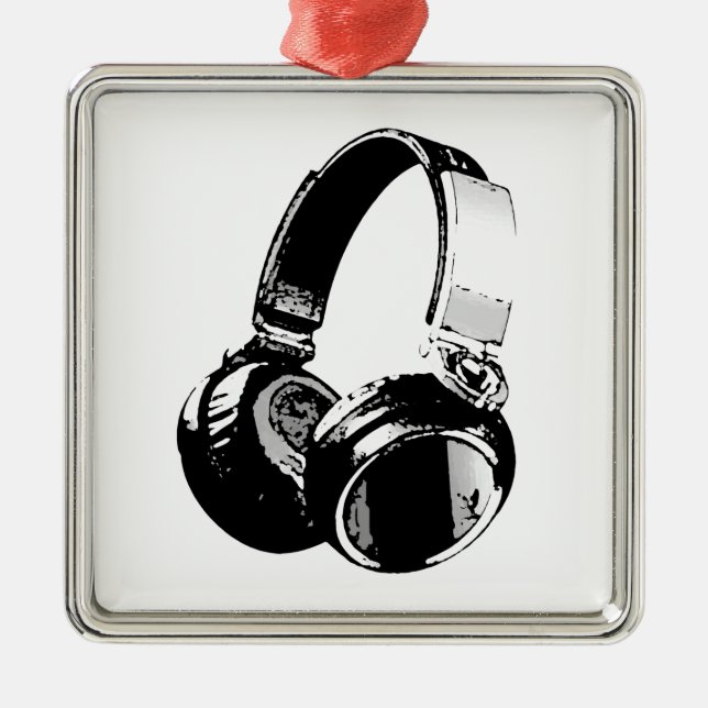 Schwarz-Weiß-Pop Art Headphone Ornament Aus Metall (Vorne)