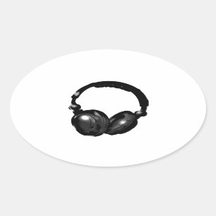 Schwarz-Weiß-Pop Art Headphone Ovaler Aufkleber