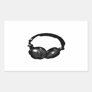 Schwarz-Weiß-Pop Art Headphone Rechteckiger Aufkleber