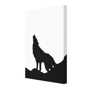 Schwarz-Weiß-Pop Kunst Wolf Howling auf dem Mond Leinwanddruck
