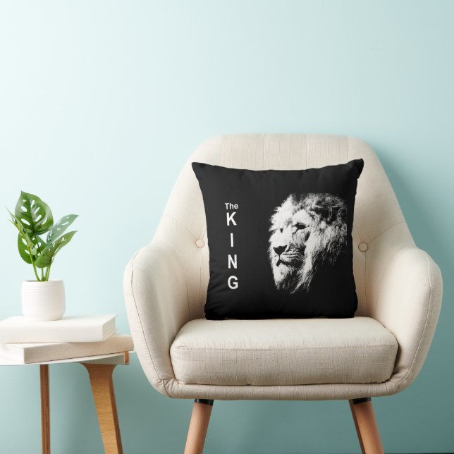 Schwarz-Weiß-Pop Moderne Kunst Löwe Elegant Kissen (Stuhl )