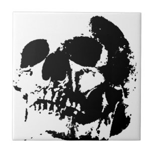 Schwarz-Weiß-Pop Skull Fliese