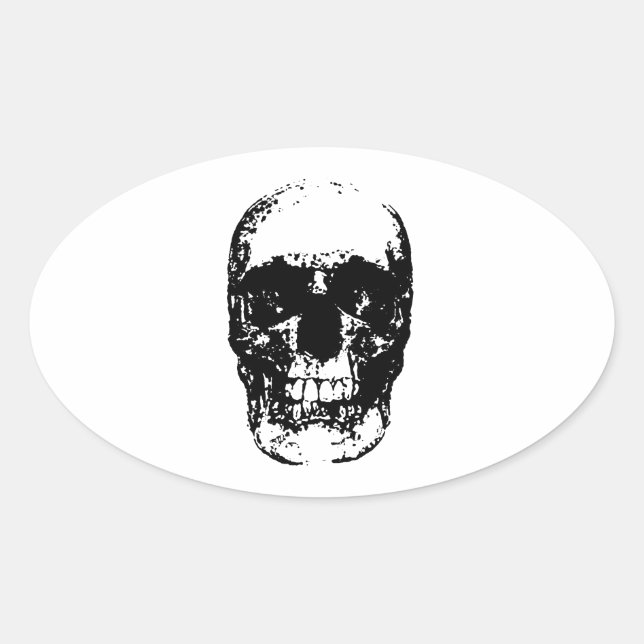 Schwarz-Weiß-Pop Skull Ovaler Aufkleber (Vorderseite)
