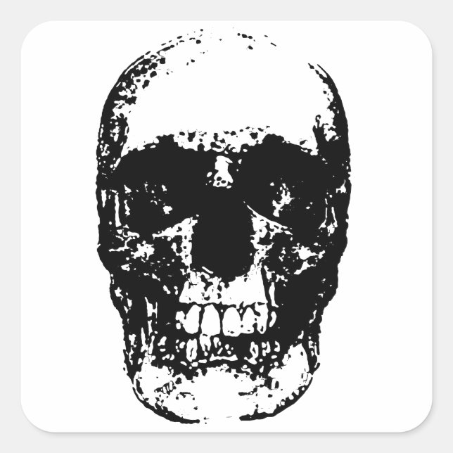 Schwarz-Weiß-Pop Skull Quadratischer Aufkleber (Vorderseite)