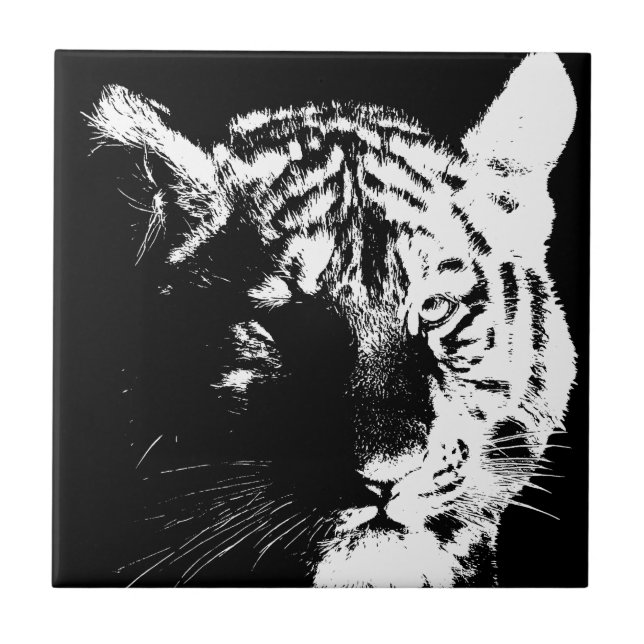 Schwarz-Weiß-Pop Tiger Fliese (Vorderseite)