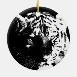 Schwarz-Weiß-Pop Tiger Keramikornament