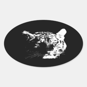 Schwarz-Weiß-Pop Tiger Ovaler Aufkleber