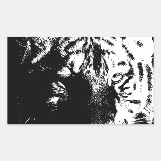 Schwarz-Weiß-Pop Tiger Rechteckiger Aufkleber (Vorderseite)