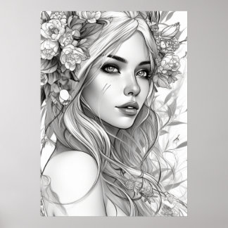 Schwarz-Weiß-Portrait der schönen Frau Poster