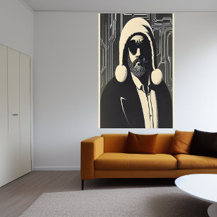 Schwarz-Weiß-Portrait des Weihnachtsmanns   Art de Poster