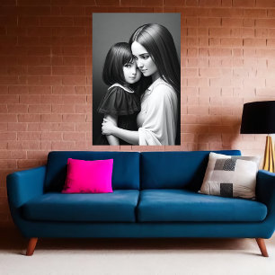 Schwarz-Weiß-Portrait Mutter und Tochter   Art der Poster