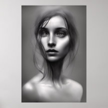 Schwarz-Weiß-Portrait von Frau, druckbares Poster