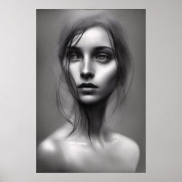 Schwarz-Weiß-Portrait von Frau, druckbares Poster