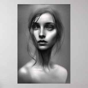 Schwarz-Weiß-Portrait von Frau, druckbares Poster