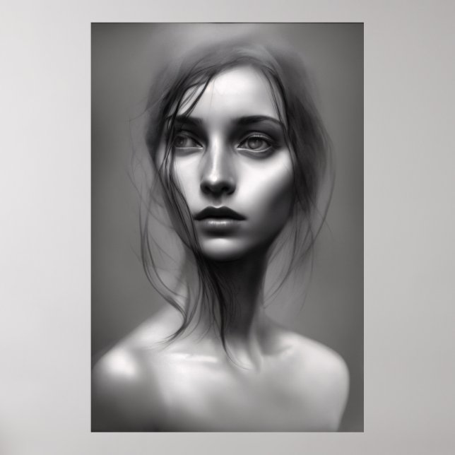 Schwarz-Weiß-Portrait von Frau, druckbares Poster (Vorne)