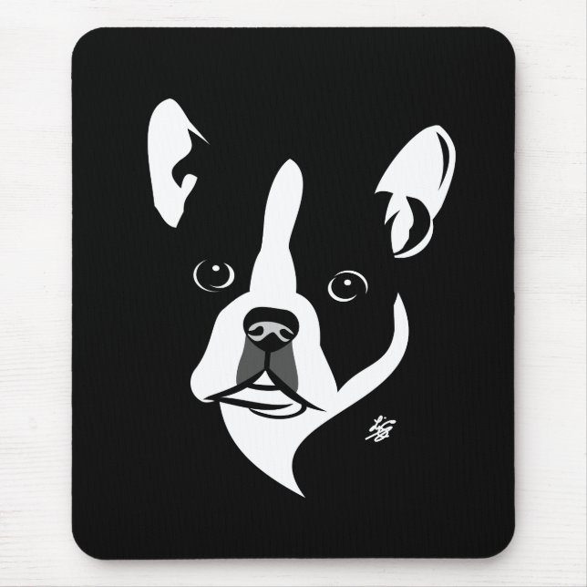 Schwarz-weiß-Porträt eines Boston Terriers Mousepad (Vorne)