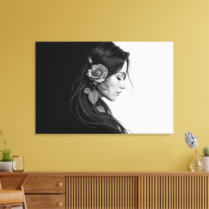 Schwarz-Weiß-Porträt schöner Frauenkunst Leinwanddruck