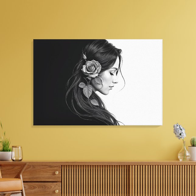 Schwarz-Weiß-Porträt schöner Frauenkunst Leinwanddruck (Insitu (Wohnzimmer))