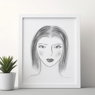 Schwarz-weiß-Porträt-Skizze für Galerie-Wand Poster