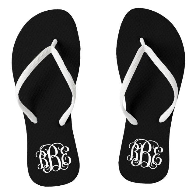 Schwarz-Weiß-Preppy-Script-Monogramm Flip Flops (Fußbett)