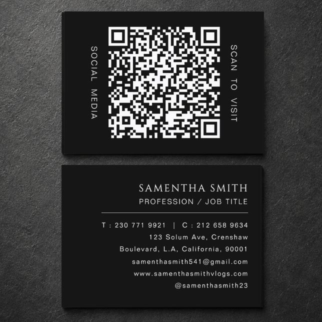Schwarz-Weiß Professionell Minimales QR-Code  Visitenkarte (Von Creator hochgeladen)