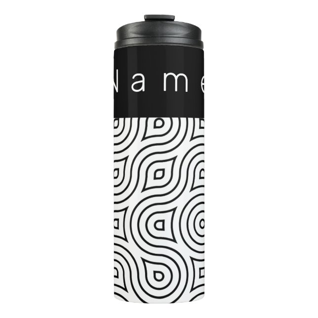 Schwarz-Weiß-Psychedelic-Waves Thermosbecher (Vorderseite)