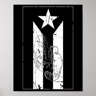 Schwarz-Weiß-Puerto-Ricofahne mit Boxhandschuh Poster