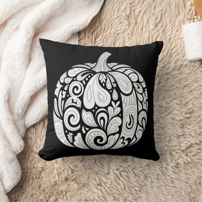 Schwarz-Weiß Pumpkin Art - Halloween Kissen (Decke)