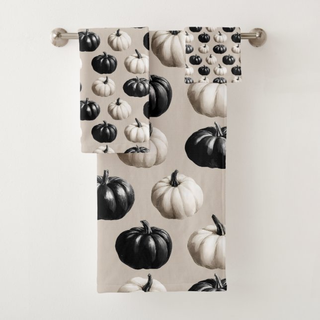 Schwarz-Weiß-Pumpkin-Falldesign Badhandtuch Set (Insitu)