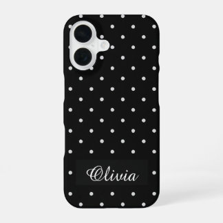 Schwarz-Weiß-Punkt-Kundenname iPhone 16 Hülle