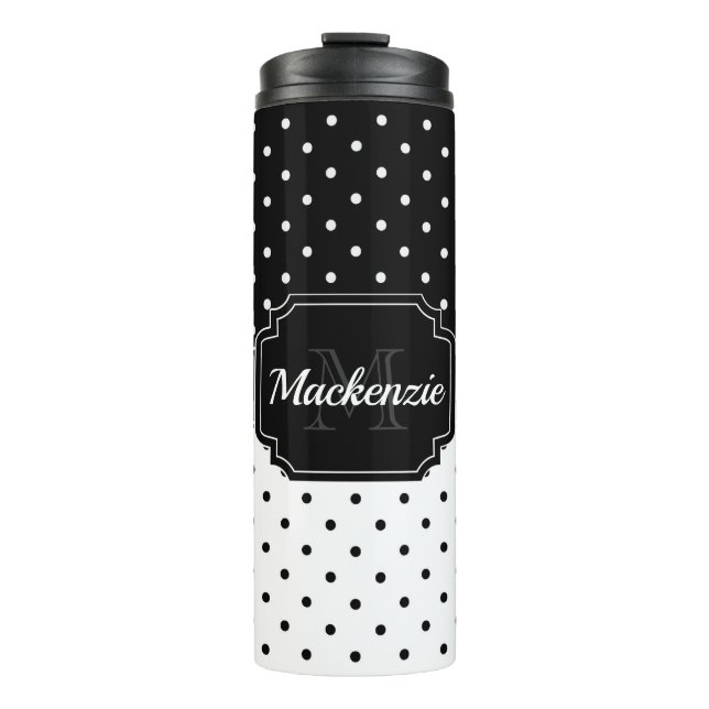 Schwarz-Weiß-Punkte Thermosbecher (Vorderseite)