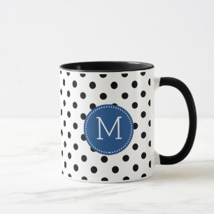 Schwarz-Weiß-Punktmuster mit marineblauen Akzenten Tasse