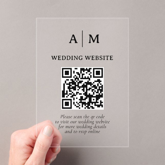 Schwarz-Weiß-QR-Code-Hochzeit Acryleinladungen (Insitu (Handheld))