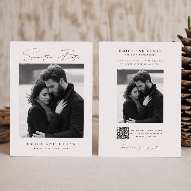 Schwarz-Weiß-QR-Foto für Hochzeiten Save the Date Einladung (Von Creator hochgeladen)