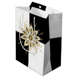 Schwarz-Weiß-Quadrate Gold und moderne Goldmandala Mittlere Geschenktüte