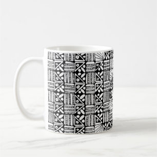 Schwarz-Weiß-Quadrate- und Streifen-Musterdesign Kaffeetasse