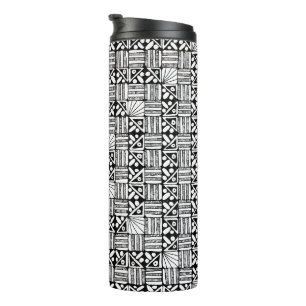 Schwarz-Weiß-Quadrate- und Streifenmuster-Design Thermosbecher