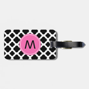 Schwarz-Weiß-Quatrefolie, Monogramm mit heißrosa Gepäckanhänger